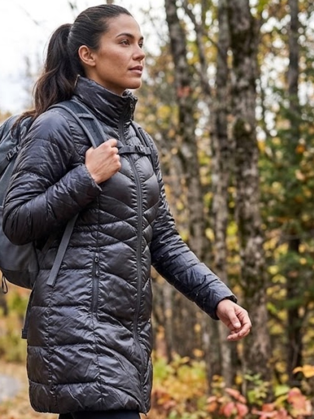 Via Sgiga long Quilted Puffer packable Jacket Black NWOT small bag no hood
